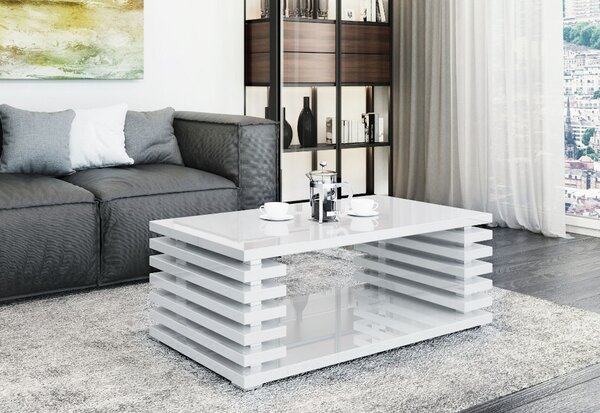 PORTO dohányzóasztal, 120x44x60 cm, magasfényű fehér