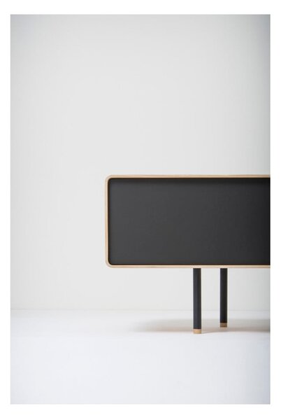 Fekete-natúr színű tölgyfa TV-állvány 200x48 cm Fina – Gazzda