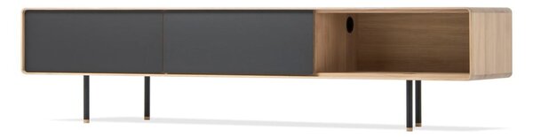 Fekete-natúr színű tölgyfa TV-állvány 200x48 cm Fina – Gazzda