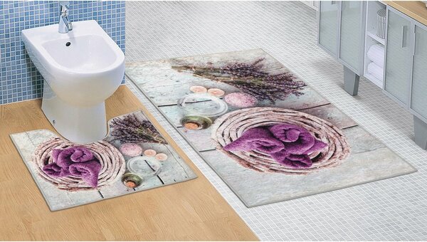 Bellatex Levendula 3D fürdőszobai szőnyeg szett,, 60 x 100 cm, 60 x 50 cm