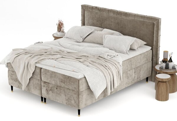 Bézs ágyneműtartós boxspring ágy 180x200 cm Voyage – Maison de Rêve