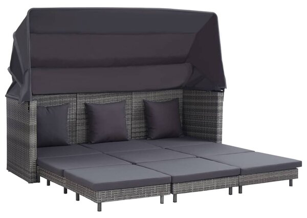 VidaXL 3-személyes szürke kinyitható műrattan kanapéágy tetővel