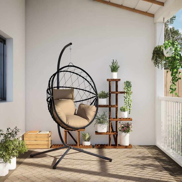 Tópszínű rattan és acél függő kagylószék állvánnyal