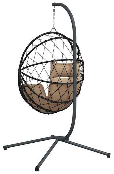 Tópszínű rattan és acél függő kagylószék állvánnyal