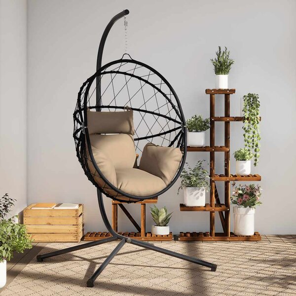 Tópszínű rattan és acél függő kagylószék állvánnyal