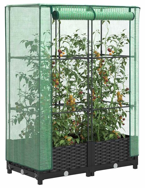 Rattan megjelenésű magaságyás melegháztakaróval 80x40x123 cm