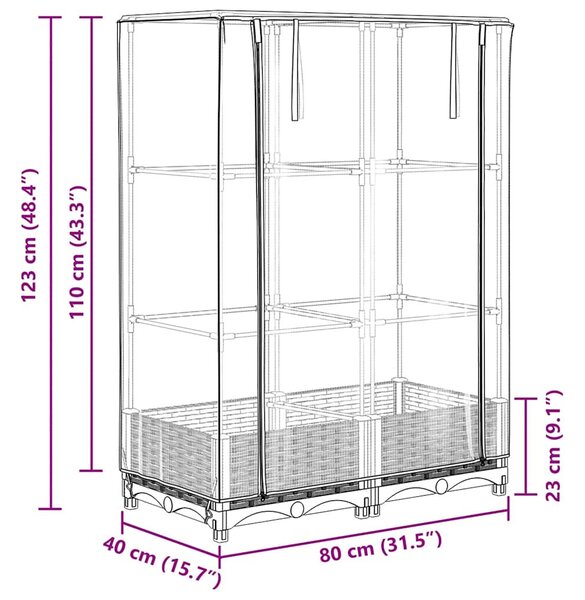 Rattan megjelenésű magaságyás melegháztakaróval 80x40x123 cm