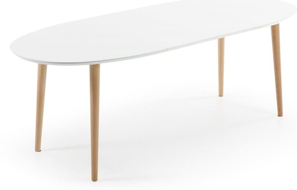 Fehér bővíthető étkezőasztal fehér asztallappal 90x140 cm Oqui – Kave Home