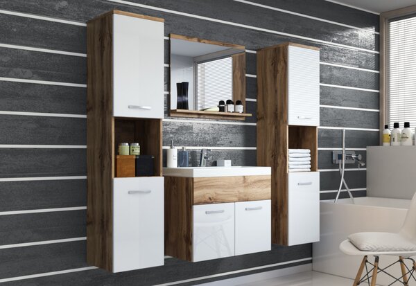BOTTON XL fürdőszoba összeállítás mosdóval, wotan/magasfényű fehér