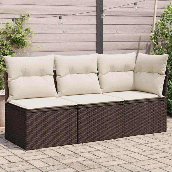 3 személyes barna polyrattan kerti kanapé párnával