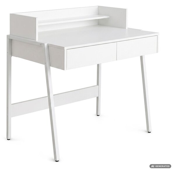 AKORD Furniture Factory Flux Számítógépasztal Fehér Ipari Stílusú 2 Fiókkal és 1 Polccal