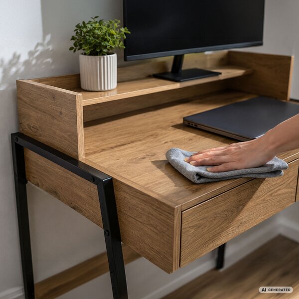 AKORD Furniture Factory FLUX Ipari Számítógépasztal Forgácslap + MDF Artisan Tölgy Fekete Lábak 2 Fiókkal