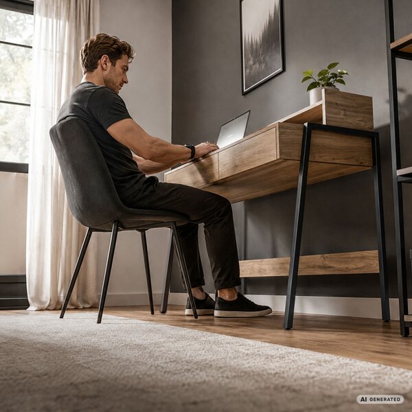 AKORD Furniture Factory FLUX Ipari Számítógépasztal Forgácslap + MDF Artisan Tölgy Fekete Lábak 2 Fiókkal
