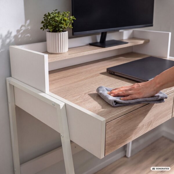 AKORD Furniture Factory FLUX Ipari Számítógépasztal Sonoma Tölgy 2 Fiókkal és 1 Polccal Fehér Lábakkal