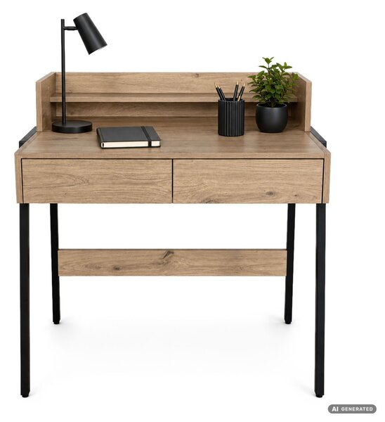 AKORD Furniture Factory FLUX Ipari Számítógépasztal Forgácslap + MDF Artisan Tölgy Fekete Lábak 2 Fiókkal