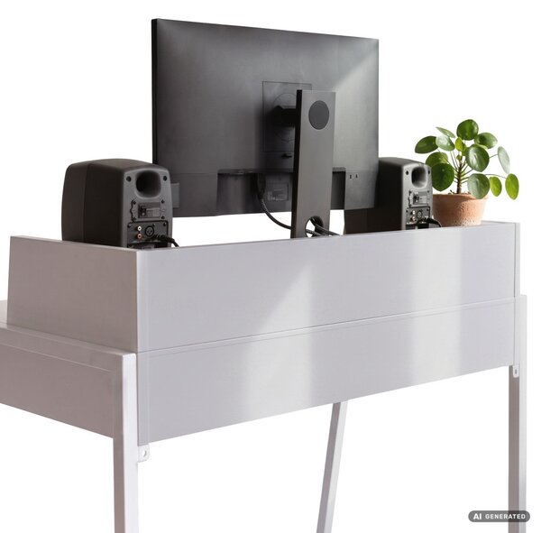 AKORD Furniture Factory Flux Számítógépasztal Fehér Ipari Stílusú 2 Fiókkal és 1 Polccal