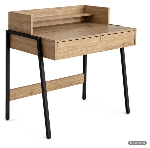 AKORD Furniture Factory FLUX Ipari Számítógépasztal Forgácslap + MDF Artisan Tölgy Fekete Lábak 2 Fiókkal