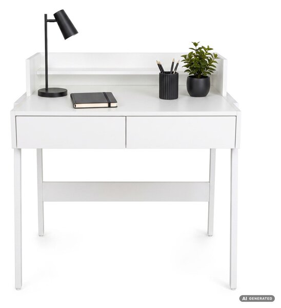 AKORD Furniture Factory Flux Számítógépasztal Fehér Ipari Stílusú 2 Fiókkal és 1 Polccal