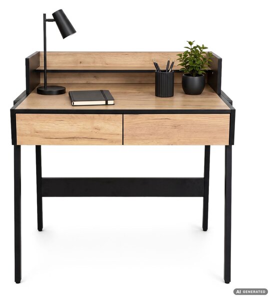 AKORD Furniture Factory FLUX Ipari Számítógépasztal Forgácslap + MDF Tölgy Craft/Fekete 2 Fiókkal és 1 Polccal