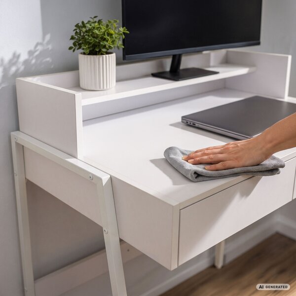 AKORD Furniture Factory Flux Számítógépasztal Fehér Ipari Stílusú 2 Fiókkal és 1 Polccal