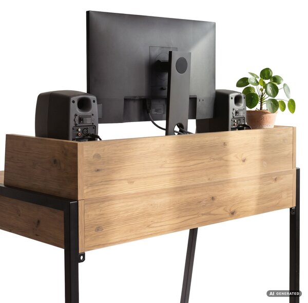 AKORD Furniture Factory FLUX Ipari Számítógépasztal Forgácslap + MDF Artisan Tölgy Fekete Lábak 2 Fiókkal