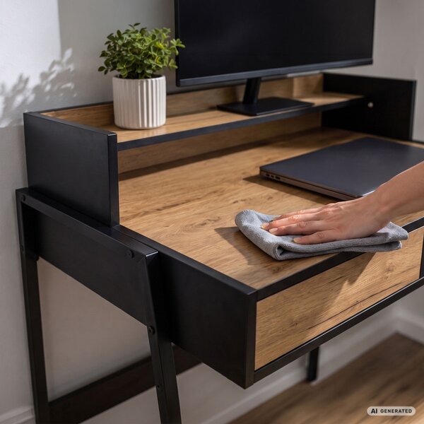 AKORD Furniture Factory FLUX Ipari Számítógépasztal Forgácslap + MDF Tölgy Craft/Fekete 2 Fiókkal és 1 Polccal