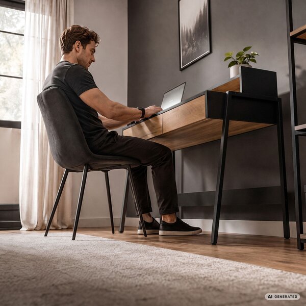AKORD Furniture Factory FLUX Ipari Számítógépasztal Forgácslap + MDF Tölgy Craft/Fekete 2 Fiókkal és 1 Polccal