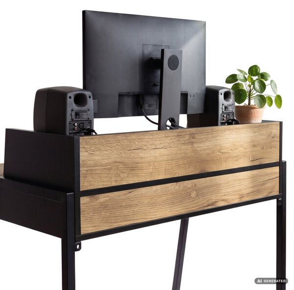 AKORD Furniture Factory FLUX Ipari Számítógépasztal Forgácslap + MDF Tölgy Craft/Fekete 2 Fiókkal és 1 Polccal