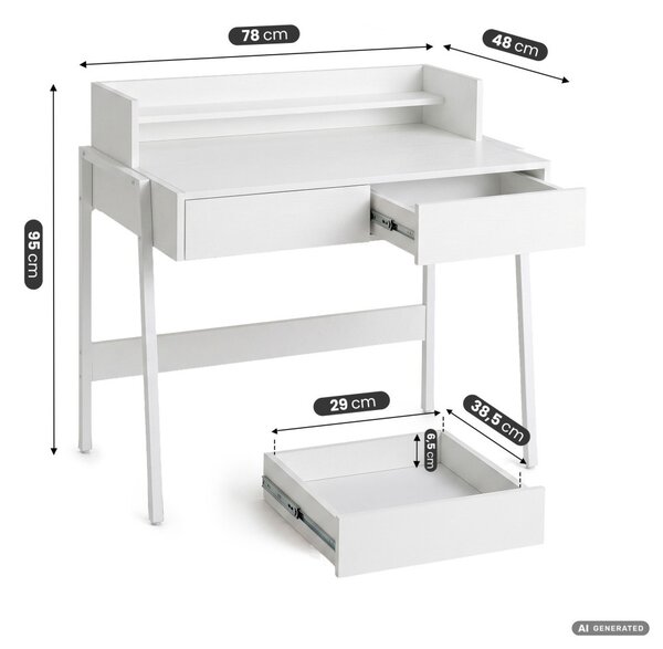 AKORD Furniture Factory Flux Számítógépasztal Fehér Ipari Stílusú 2 Fiókkal és 1 Polccal