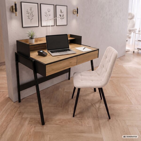 AKORD Furniture Factory FLUX Ipari Számítógépasztal Forgácslap + MDF Tölgy Craft/Fekete 2 Fiókkal és 1 Polccal