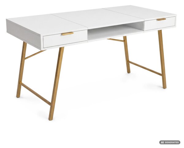AKORD Furniture Factory Arden Ipari Számítógépasztal Fehér Arany Lábakkal