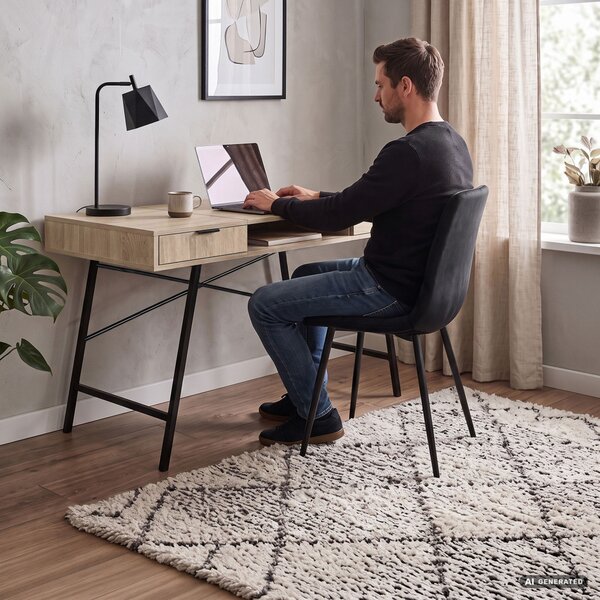 AKORD Furniture Factory Arden Ipari Számítógépasztal Sonoma Tölgy Fekete Lábakkal 2 Fiókkal
