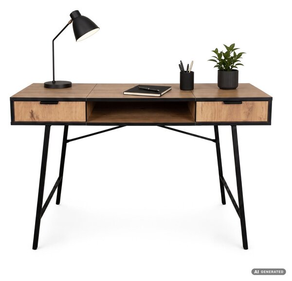AKORD Furniture Factory ARDEN Ipari Számítógépasztal Tölgy Craft Fekete Lábakkal 2 Fiókkal
