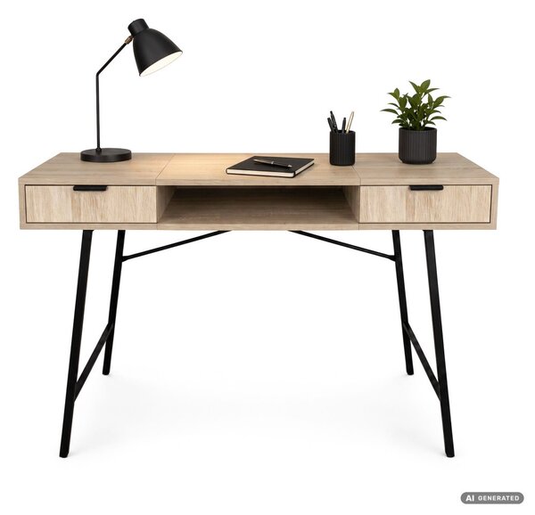 AKORD Furniture Factory Arden Ipari Számítógépasztal Sonoma Tölgy Fekete Lábakkal 2 Fiókkal