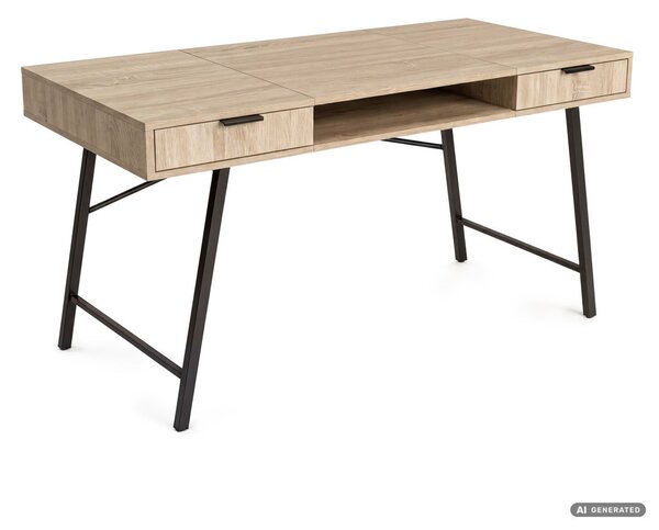 AKORD Furniture Factory Arden Ipari Számítógépasztal Sonoma Tölgy Fekete Lábakkal 2 Fiókkal