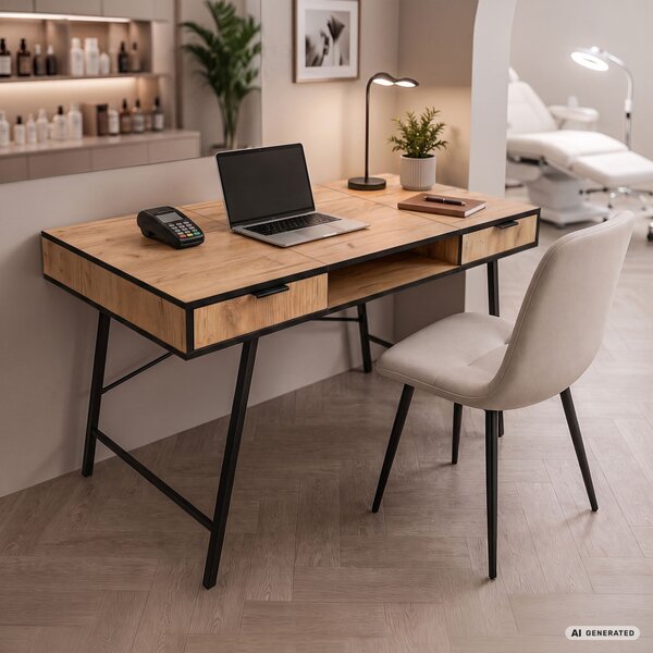 AKORD Furniture Factory ARDEN Ipari Számítógépasztal Tölgy Craft Fekete Lábakkal 2 Fiókkal