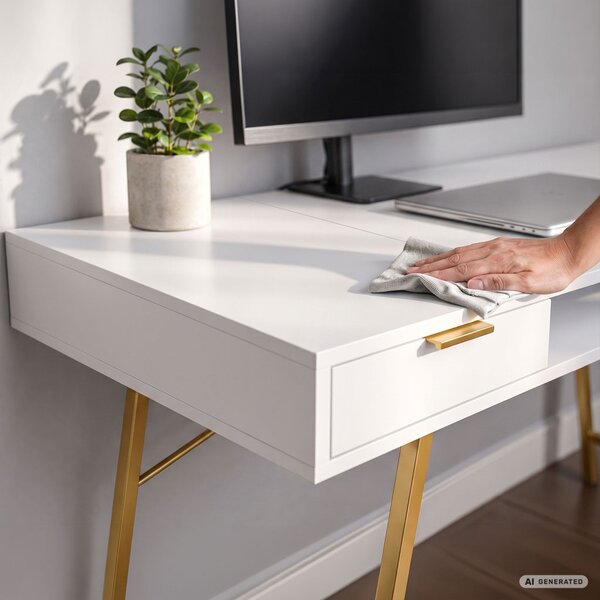 AKORD Furniture Factory Arden Ipari Számítógépasztal Fehér Arany Lábakkal