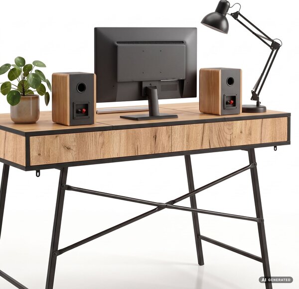 AKORD Furniture Factory ARDEN Ipari Számítógépasztal Tölgy Craft Fekete Lábakkal 2 Fiókkal