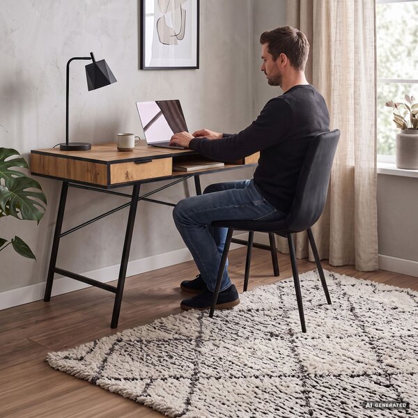 AKORD Furniture Factory ARDEN Ipari Számítógépasztal Tölgy Craft Fekete Lábakkal 2 Fiókkal