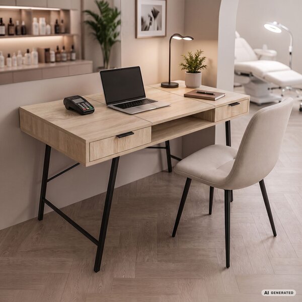 AKORD Furniture Factory Arden Ipari Számítógépasztal Sonoma Tölgy Fekete Lábakkal 2 Fiókkal