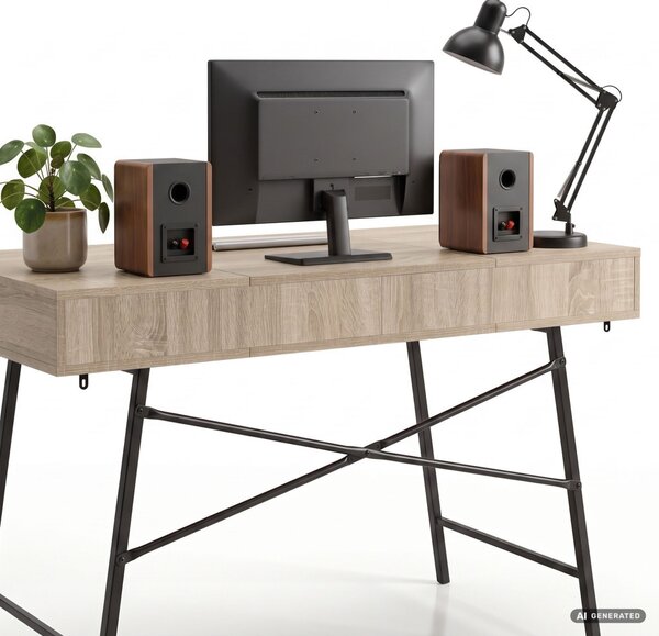 AKORD Furniture Factory Arden Ipari Számítógépasztal Sonoma Tölgy Fekete Lábakkal 2 Fiókkal