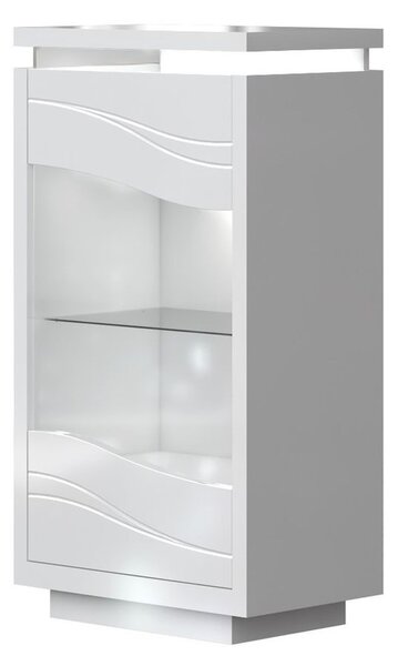 Vitrines szekrény 3 polccal, LED világítással, fehér - SALENTO