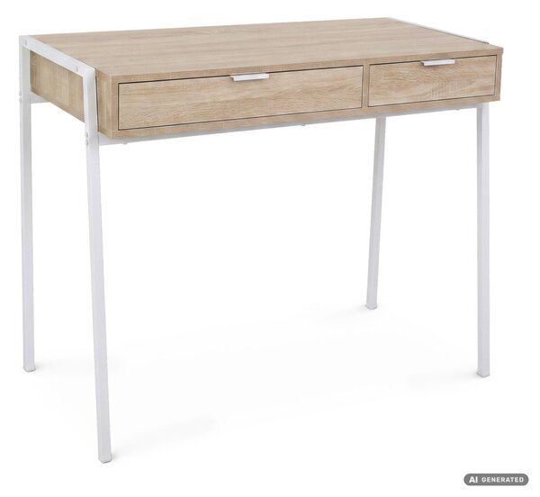 AKORD Furniture Factory Zentia Ipari Számítógépasztal Sonoma Tölgy 2 Fiókkal Fehér Lábakkal