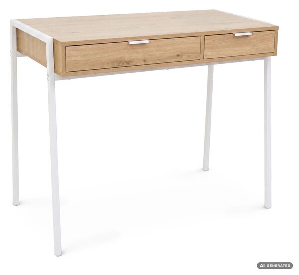 AKORD Furniture Factory Zentia Számítógépasztal Forgácslap + MDF Artisan Tölgy Fehér Lábakkal 2 Fiókkal