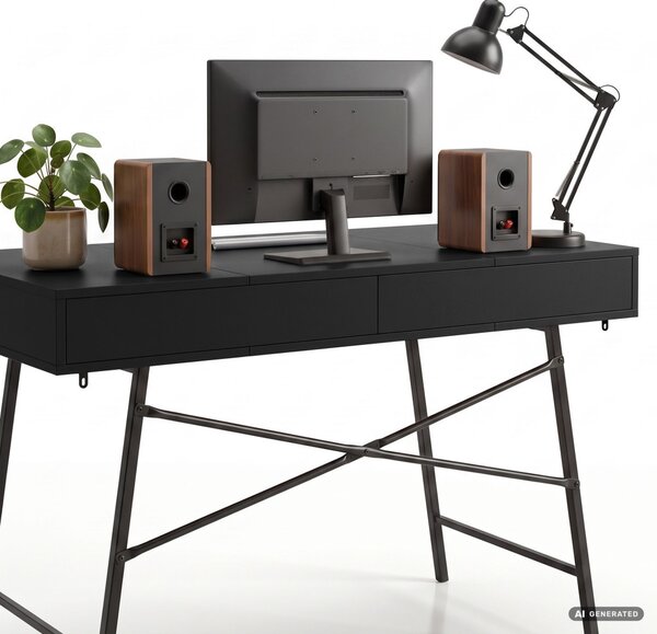 AKORD Furniture Factory Arden Ipari Számítógépasztal Fekete 120 cm 2 Fiókkal és 1 Polccal