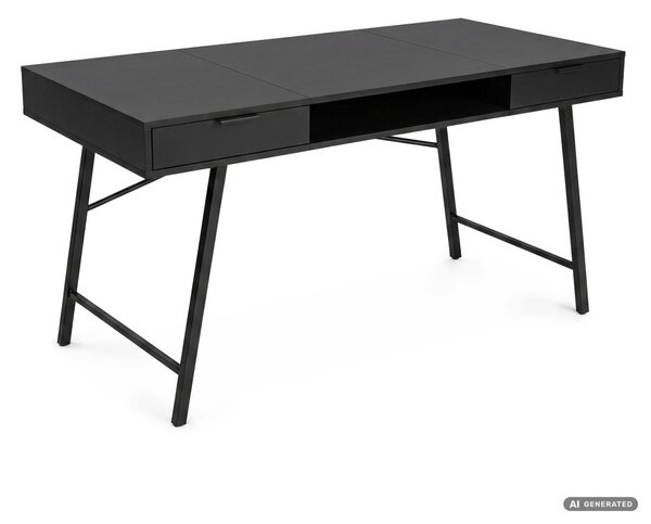AKORD Furniture Factory Arden Ipari Számítógépasztal Fekete 120 cm 2 Fiókkal és 1 Polccal