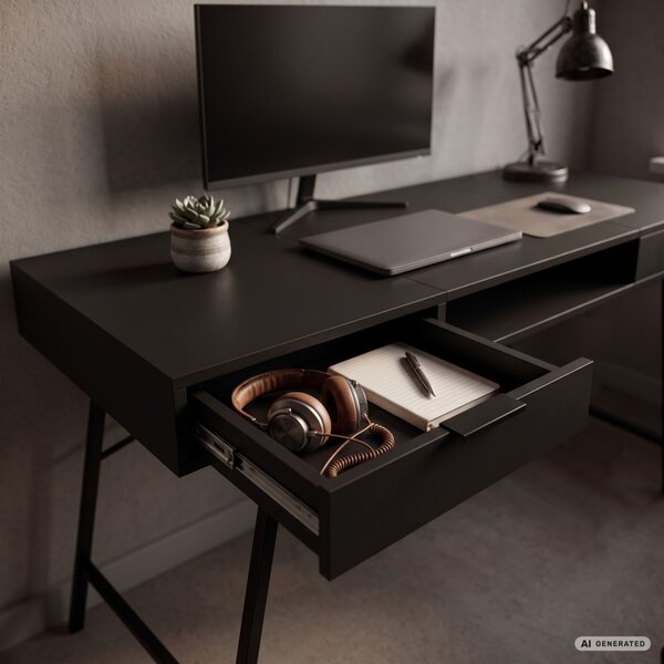 AKORD Furniture Factory Arden Ipari Számítógépasztal Fekete 120 cm 2 Fiókkal és 1 Polccal