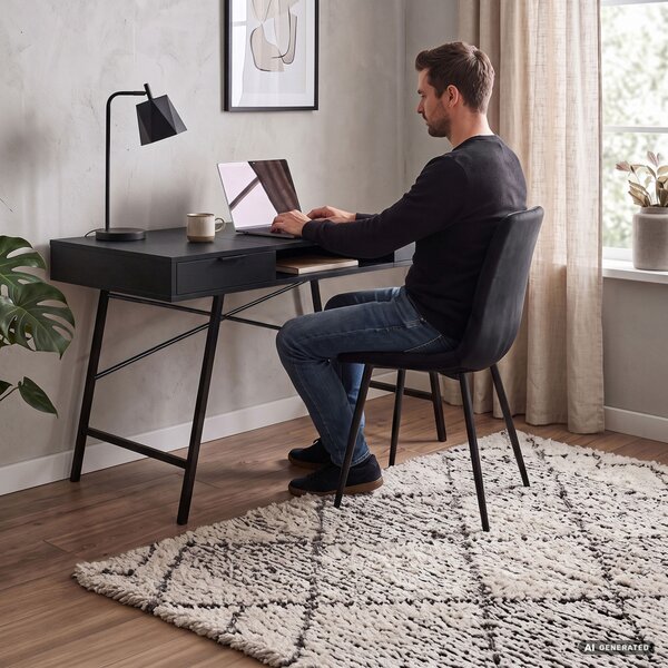 AKORD Furniture Factory Arden Ipari Számítógépasztal Fekete 120 cm 2 Fiókkal és 1 Polccal