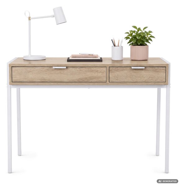 AKORD Furniture Factory Zentia Ipari Számítógépasztal Sonoma Tölgy 2 Fiókkal Fehér Lábakkal