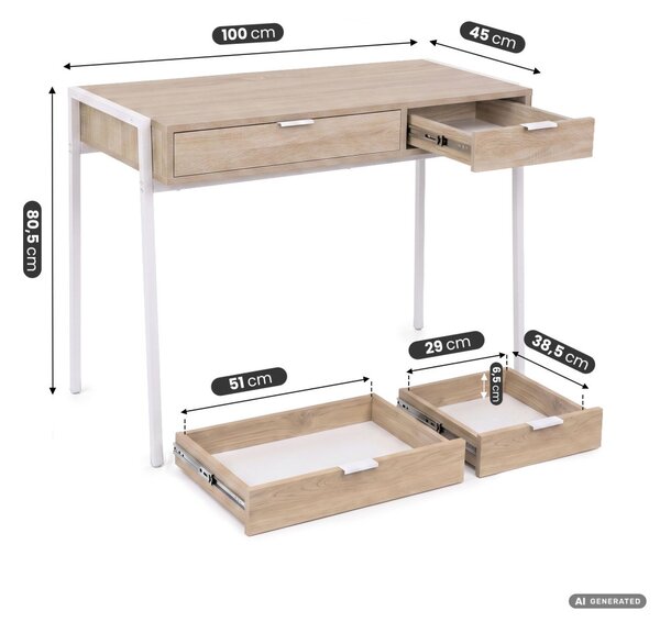 AKORD Furniture Factory Zentia Ipari Számítógépasztal Sonoma Tölgy 2 Fiókkal Fehér Lábakkal